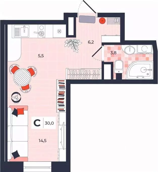 Студия Тульская область, Тула ул. Академика Насоновой, 1А (30.0 м) - Фото 1