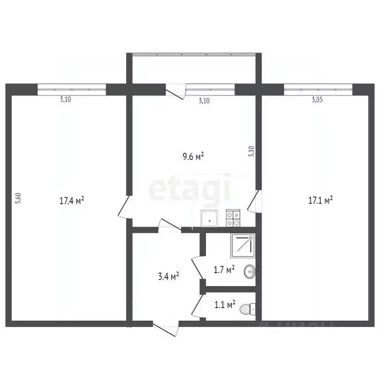 2-к кв. Кемеровская область, Киселевск Краснобродская ул., 1 (50.3 м) - Фото 2