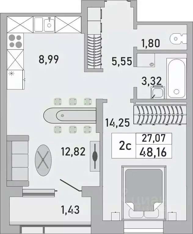 2-к кв. Башкортостан, Уфа Бакалинская ул., 9/1 (48.16 м) - Фото 1
