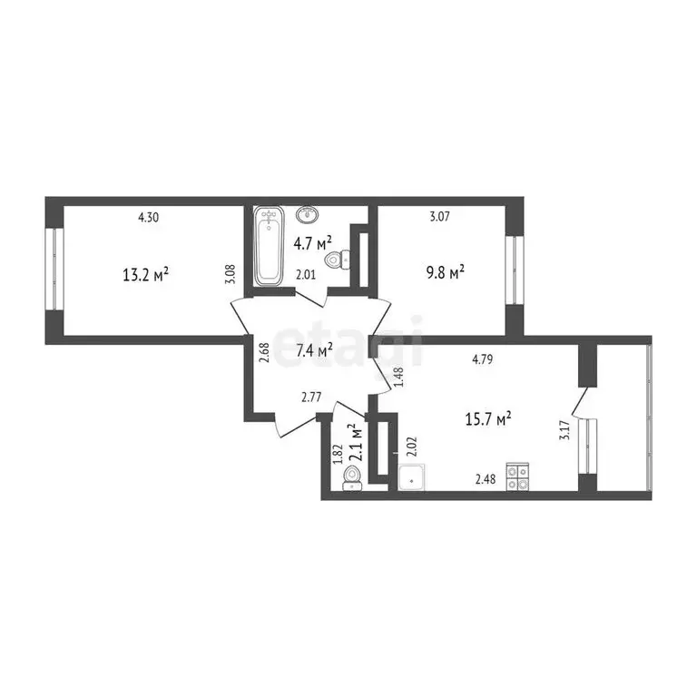 2-комнатная квартира: Дударева, улица Сергея Джанбровского, 1 (53 м) - Фото 0