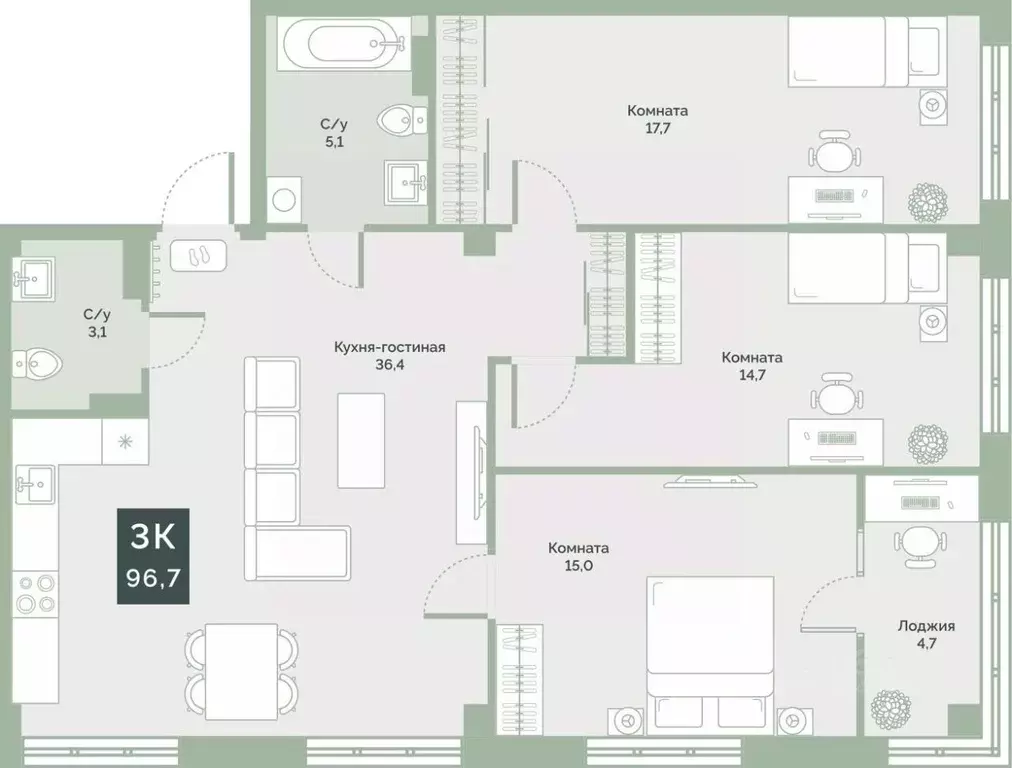 3-к кв. Курганская область, Курган Заозерный жилрайон, 6А мкр, ул. ... - Фото 0