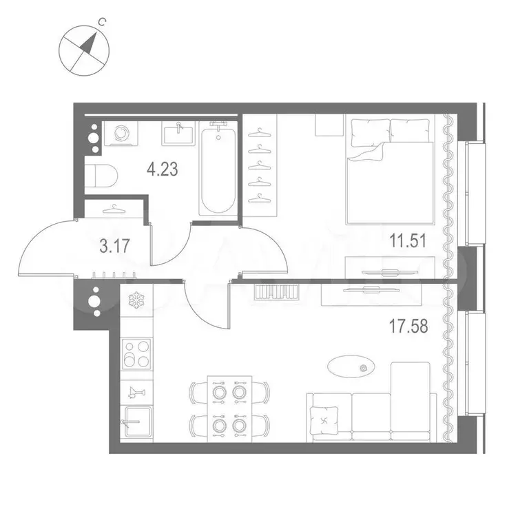 1-к. квартира, 36,5 м, 5/11 эт. - Фото 0