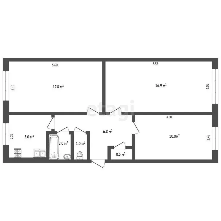 Квартира, 3 комнаты, 60 м - Фото 1