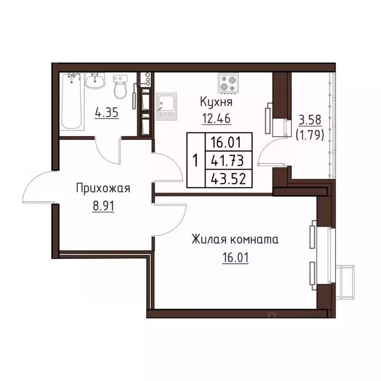 1-к кв. Орловская область, Орел ул. Левый Берег реки Оки, 21к1 (43.52 ... - Фото 1