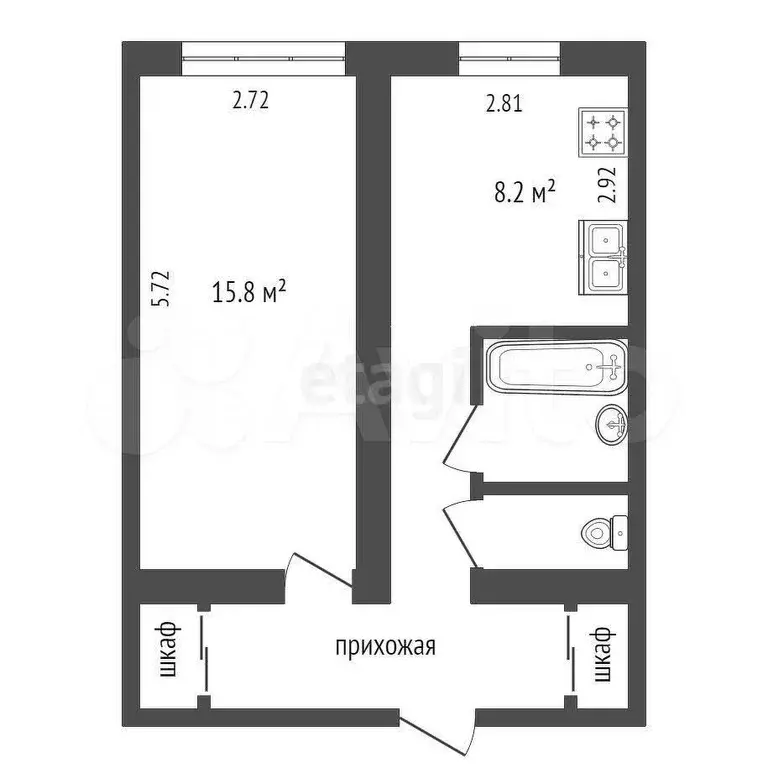 1-к. квартира, 38,6 м, 1/2 эт. - Фото 0