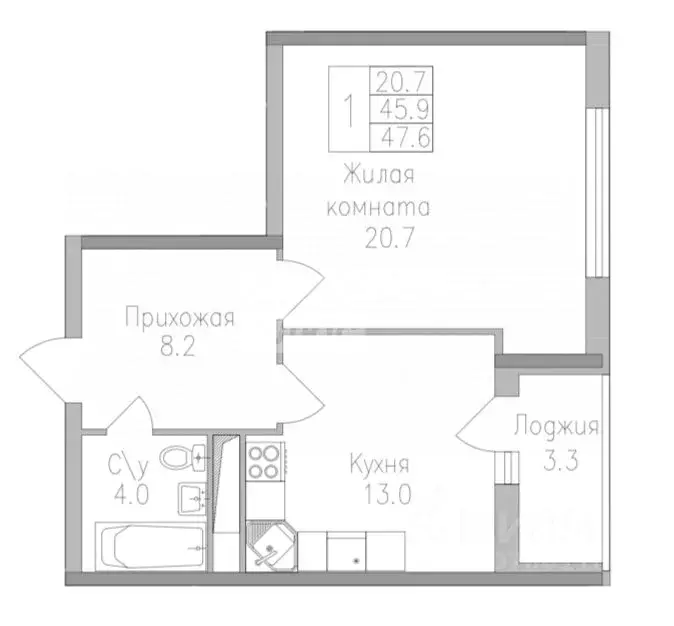 1-к кв. Липецкая область, Липецк ул. Тельмана, 120 (47.6 м) - Фото 1
