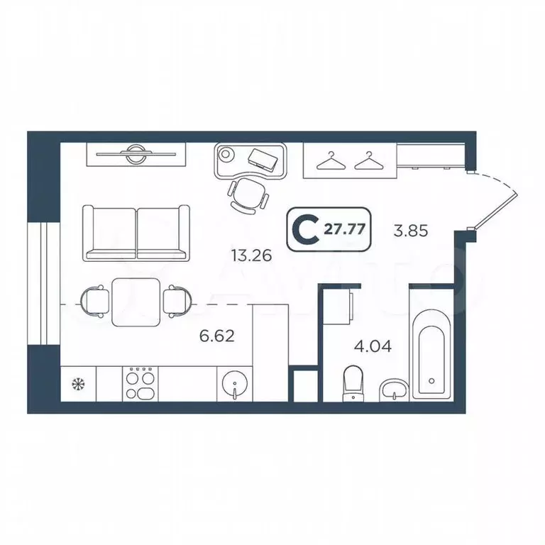 Квартира-студия, 27,8м, 1/10эт. - Фото 1