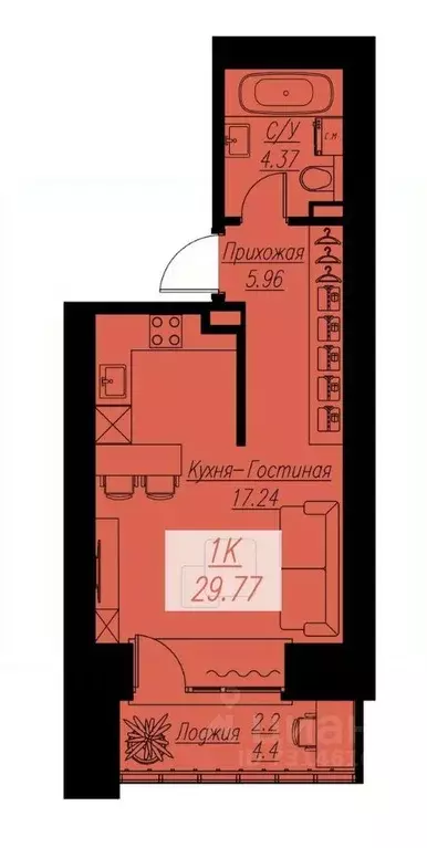 1-к кв. Красноярский край, Красноярск Семафорная ул., 441а (29.77 м) - Фото 0