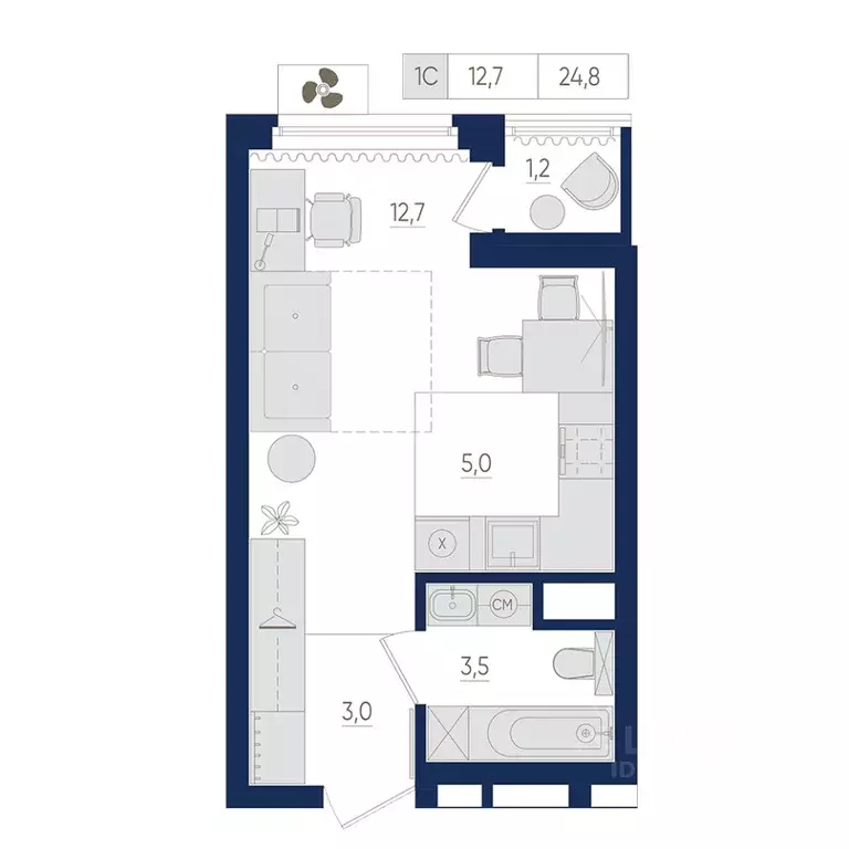 1-к кв. Башкортостан, Уфа ул. Евгения Столярова, 13 (24.8 м) - Фото 1