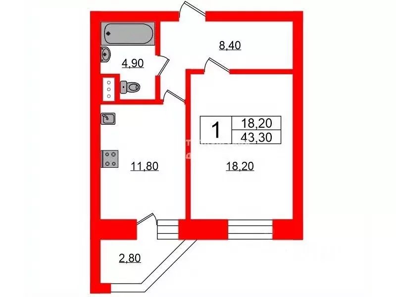 1-к кв. Санкт-Петербург ул. Шелгунова, 7к1 (43.3 м) - Фото 1