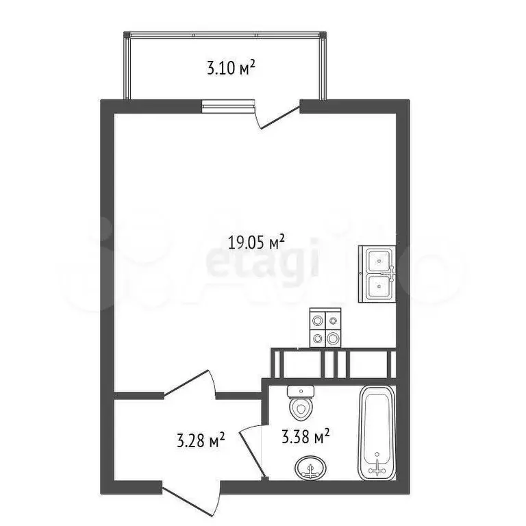 Квартира-студия, 26,7 м, 4/10 эт. - Фото 1