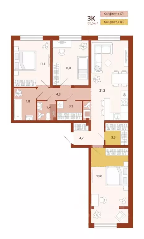 3-к кв. Тюменская область, Тюмень ул. Новаторов, 30 (85.47 м) - Фото 0