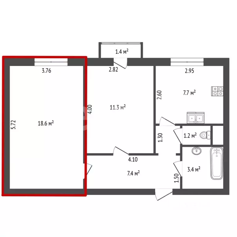 Комната Санкт-Петербург ул. Трефолева, 3 (18.6 м) - Фото 1