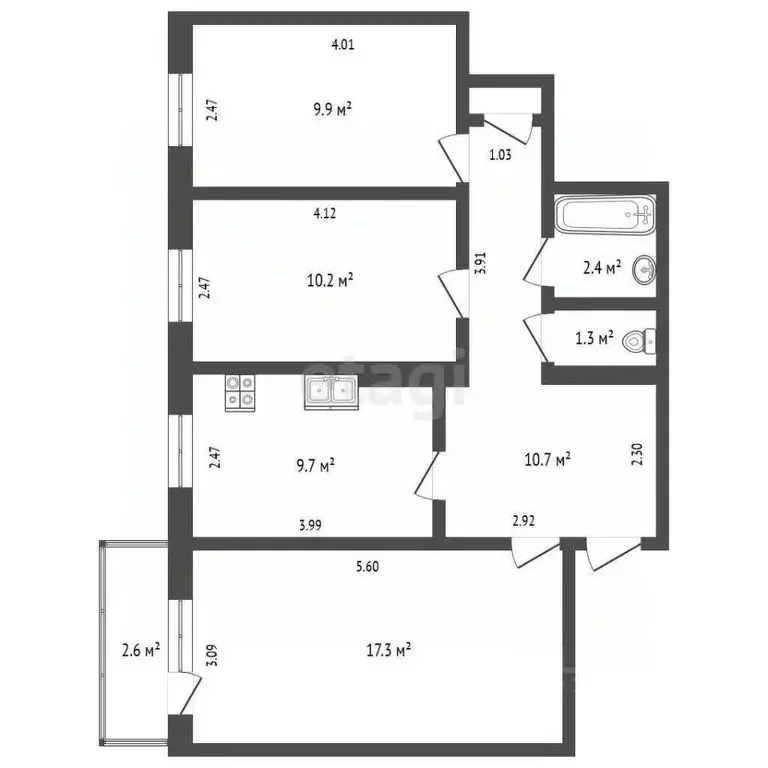 3-к кв. Саха (Якутия), Якутск ул. Бестужева-Марлинского, 3/1 (62.2 м) - Фото 1