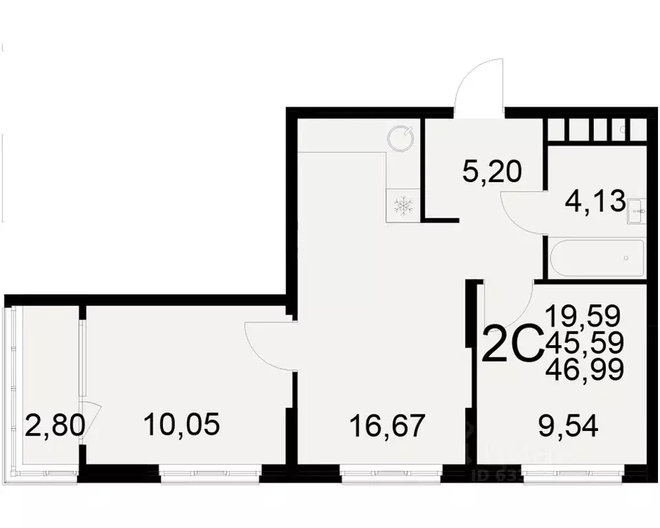 2-к кв. Рязанская область, Рязань ул. Бирюзова (45.59 м) - Фото 0