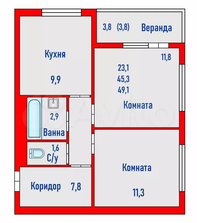 2-к. квартира, 49,1 м, 16/17 эт. - Фото 0