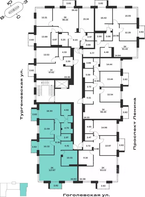3-к кв. Тульская область, Тула Гоголевская ул., 43 (117.87 м) - Фото 1