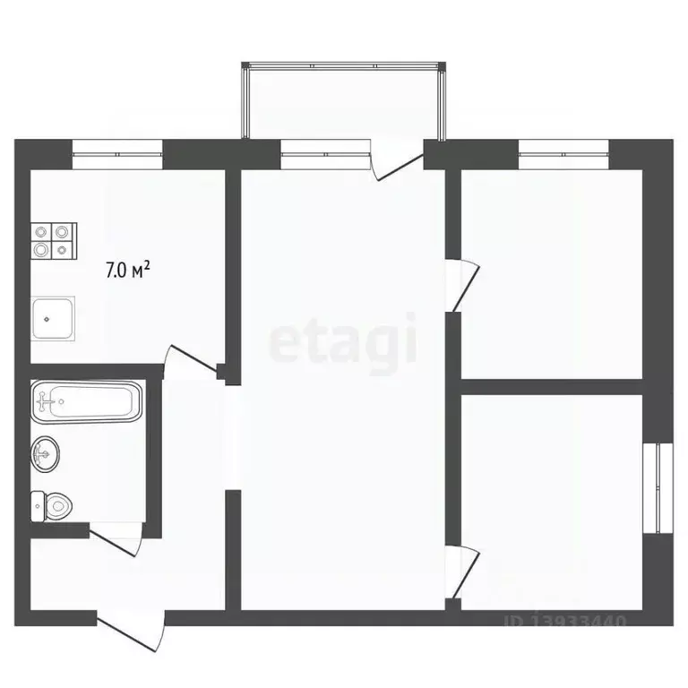 3-к кв. Тюменская область, Тюмень ул. 50 лет ВЛКСМ, 93 (42.4 м) - Фото 2