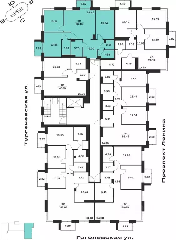 3-к кв. Тульская область, Тула Гоголевская ул., 43 (96.16 м) - Фото 1