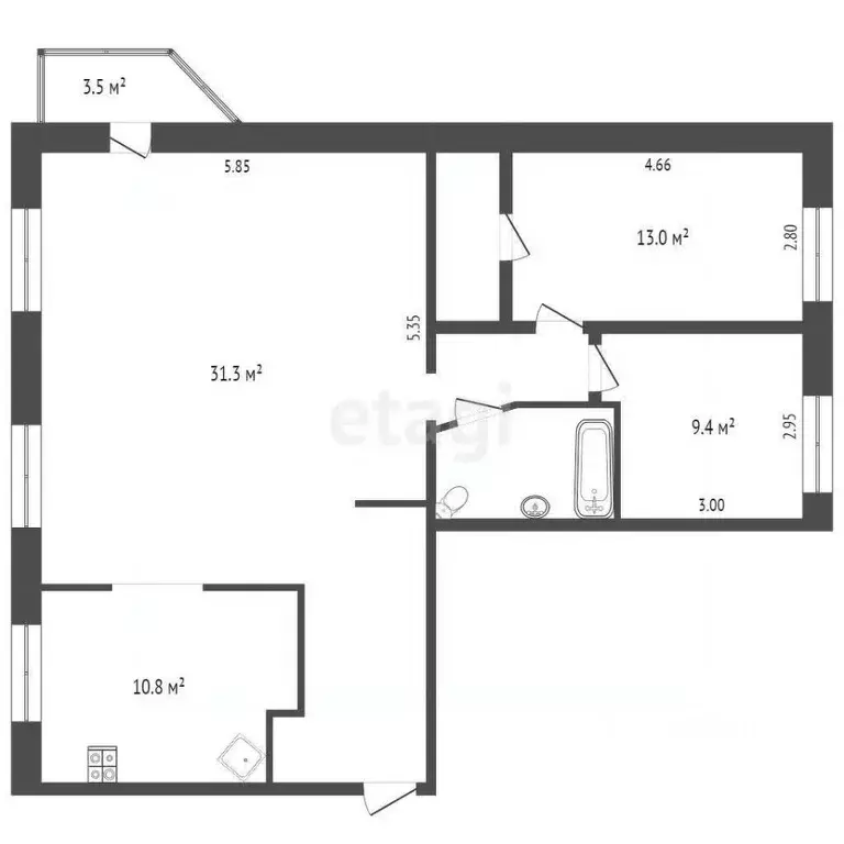 3-к кв. Ханты-Мансийский АО, Сургут ул. Энтузиастов, 53 (85.0 м) - Фото 1