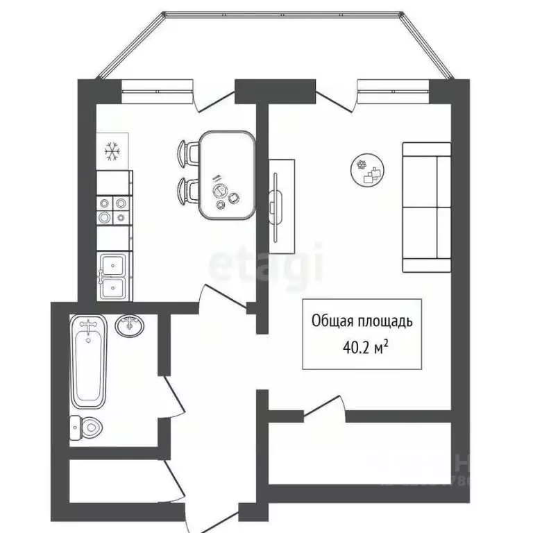 1-к кв. Новосибирская область, Новосибирск ул. В. Высоцкого, 53 (40.2 ... - Фото 1