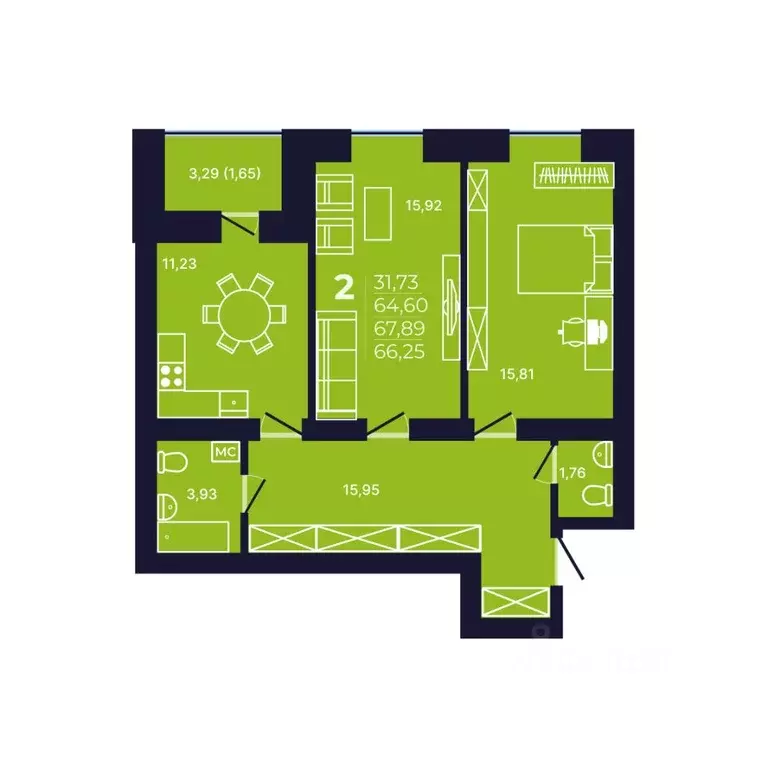 2-к кв. Башкортостан, Уфа ул. Михаила Зайцева, 6 (66.6 м) - Фото 1