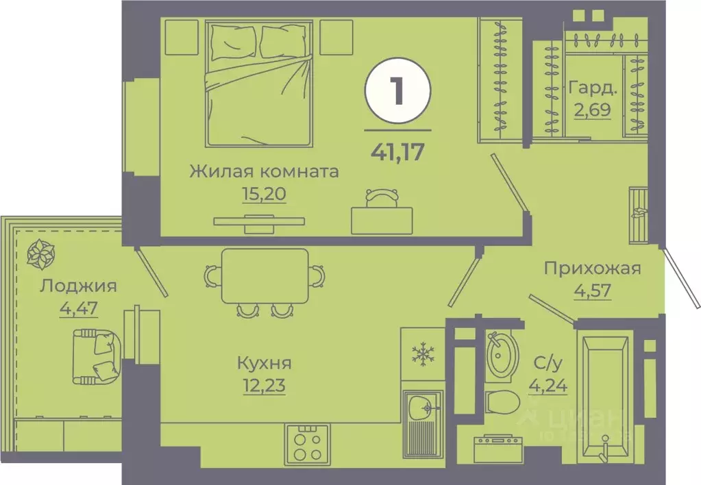 1-к кв. Ростовская область, Ростов-на-Дону ул. Еременко, 113 (40.83 м) - Фото 1