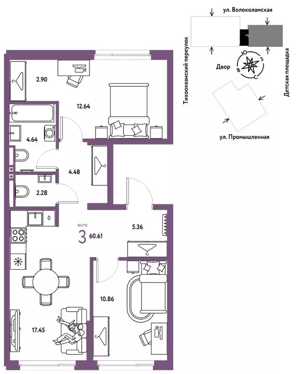 3-к кв. Тюменская область, Тюмень ул. Мельникайте, 42к1 (60.61 м) - Фото 0