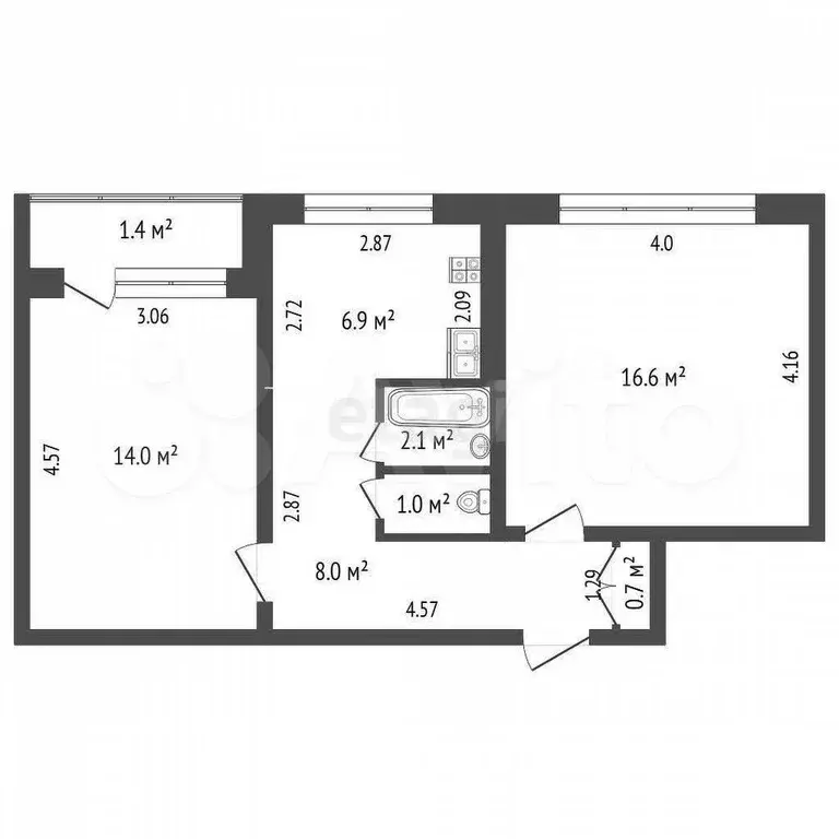 2-к. квартира, 49,3 м, 5/9 эт. - Фото 0
