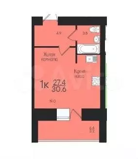 Квартира-студия, 30,6 м, 6/10 эт. - Фото 0