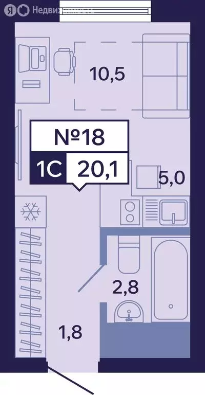 Квартира-студия: Якутск, Новопортовская улица, 1Д (20.1 м) - Фото 0