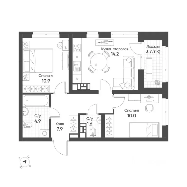 2-к кв. Свердловская область, Екатеринбург Солнечный жилрайон,  (51.4 ... - Фото 1