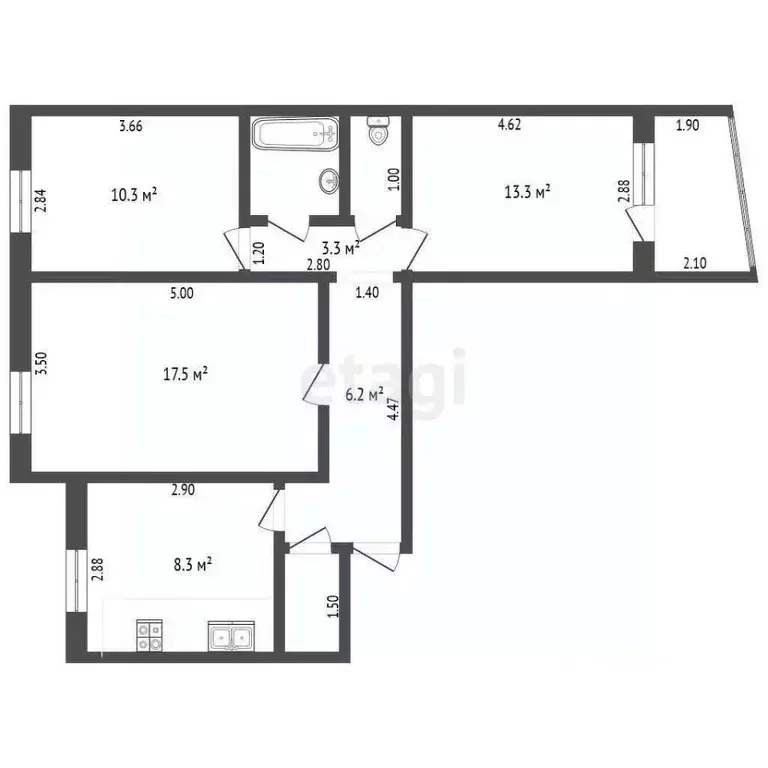 3-к кв. Вологодская область, Вологда Новгородская ул., 29 (62.9 м) - Фото 2