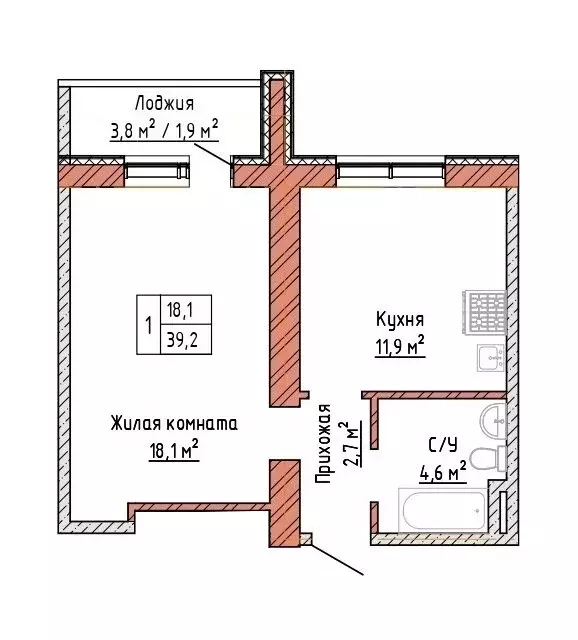 1-комнатная квартира: Самара, Осетинская улица (39.2 м) - Фото 0