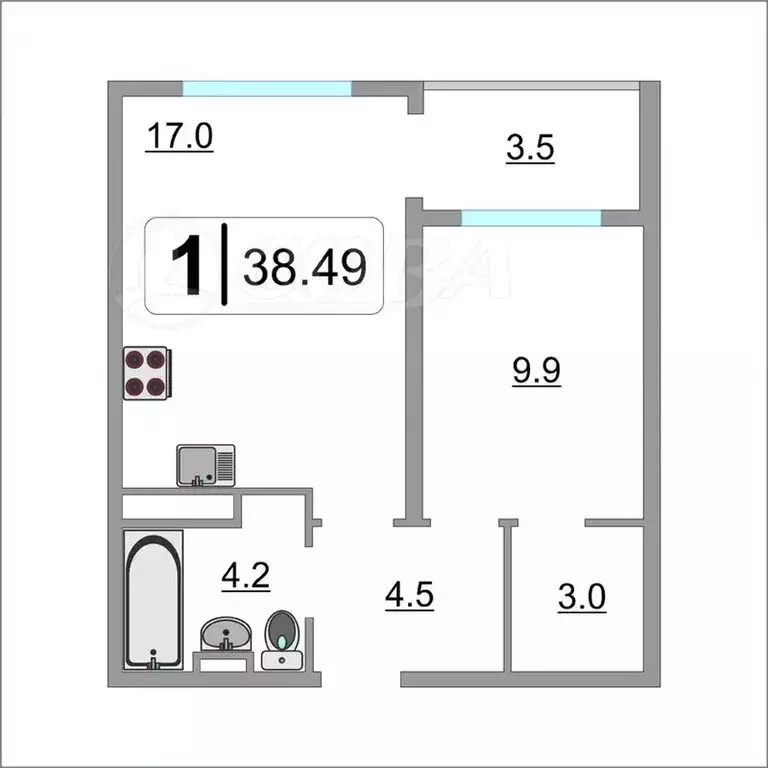 1-комнатная квартира: Тюмень, улица Червишевский Тракт, 47к4 (38.5 м) - Фото 2