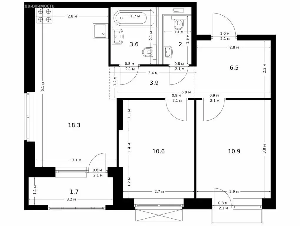 2-комнатная квартира: Казань, ЖК Сиберово, 1 (57.5 м) - Фото 0