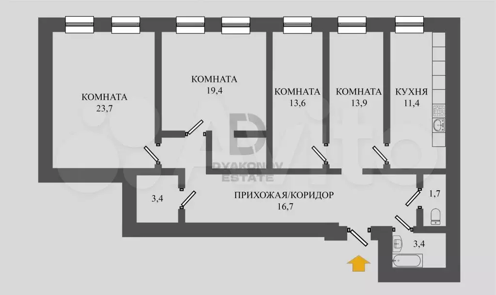 4-к. квартира, 112,3 м, 4/5 эт. - Фото 0