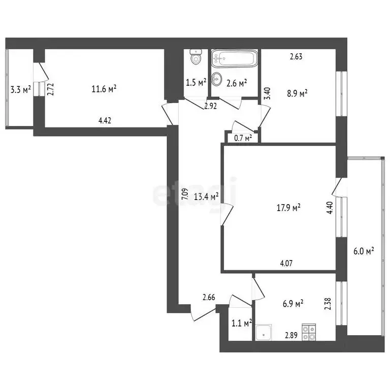 3-комнатная квартира: Евпатория, улица 9 Мая, 84 (64.6 м) - Фото 1