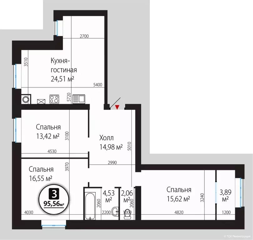 3-к кв. Рязанская область, Рыбное ул. Перспективная, 4 (95.56 м) - Фото 2