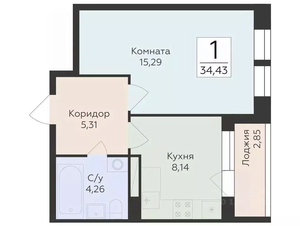 1-к кв. Воронежская область, Воронеж ул. Матросова (34.43 м) - Фото 0