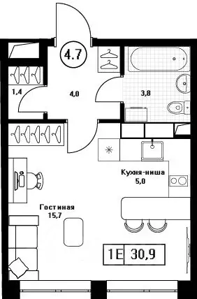 Студия Московская область, Пушкино Пушкино Град жилой комплекс, к2 ... - Фото 1