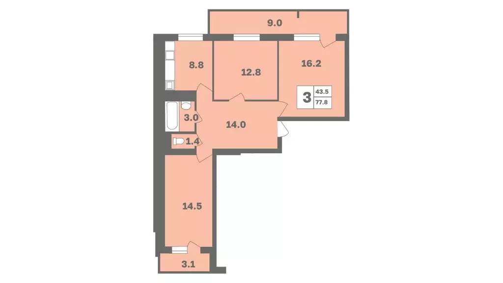 3-к кв. Башкортостан, Уфа Дагестанская ул., лит11 (77.8 м) - Фото 1