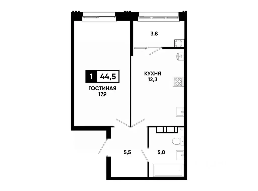 1-к кв. Ставропольский край, Ставрополь ул. Андрея Голуба, 12к8 (44.5 ... - Фото 0