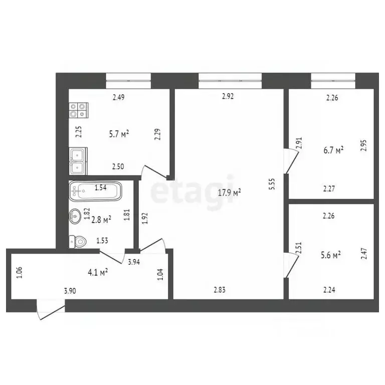 2-к кв. Башкортостан, Стерлитамак ул. Тукаева, 5 (42.8 м) - Фото 2