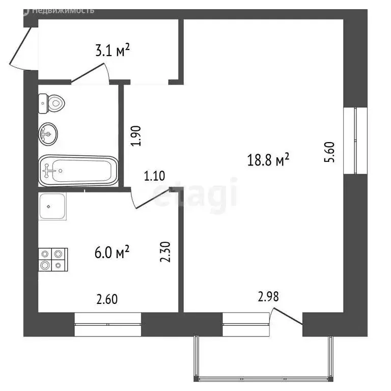 1-комнатная квартира: Набережные Челны, посёлок ГЭС, Комсомольская ... - Фото 1