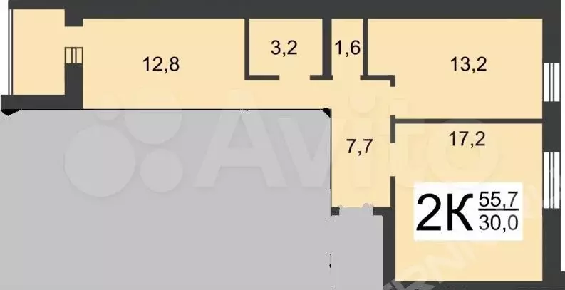 2-к. квартира, 55 м, 5/5 эт. - Фото 0