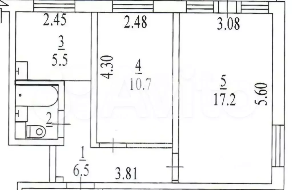 2-к. квартира, 42,9 м, 1/5 эт. - Фото 0