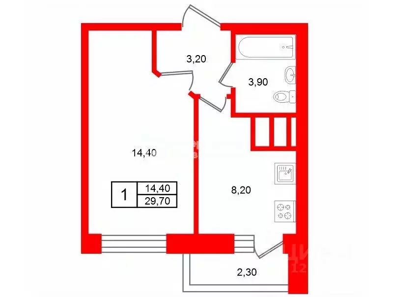 1-к кв. Санкт-Петербург ул. Русановская, 18к1 (29.7 м) - Фото 2