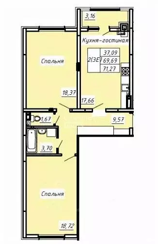 2-к кв. Курская область, Курск Соловьиная ул., 53 (71.27 м) - Фото 2