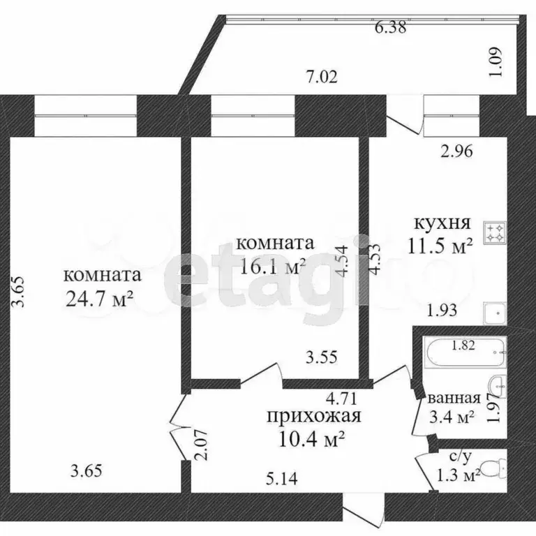 2-к. квартира, 67,4 м, 6/10 эт. - Фото 0